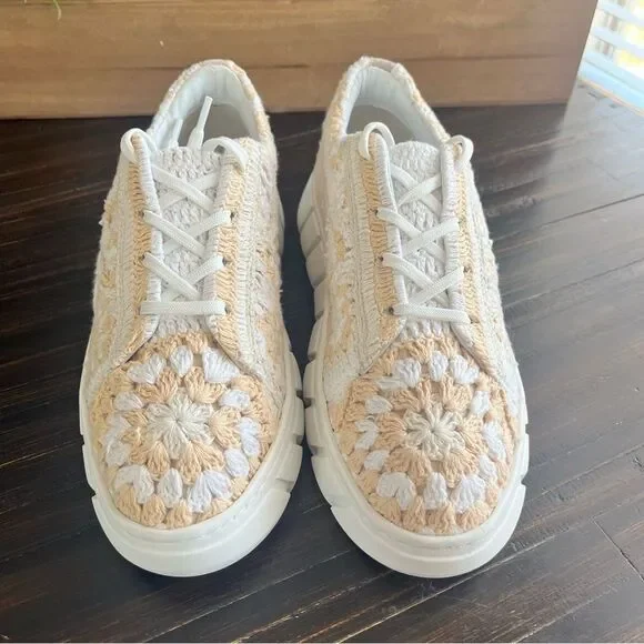 FREE PEOPLE Catch Me If You Can Crochet Platform Sneaker in Natural Size 9.5 NEW - Picture 7 of 15